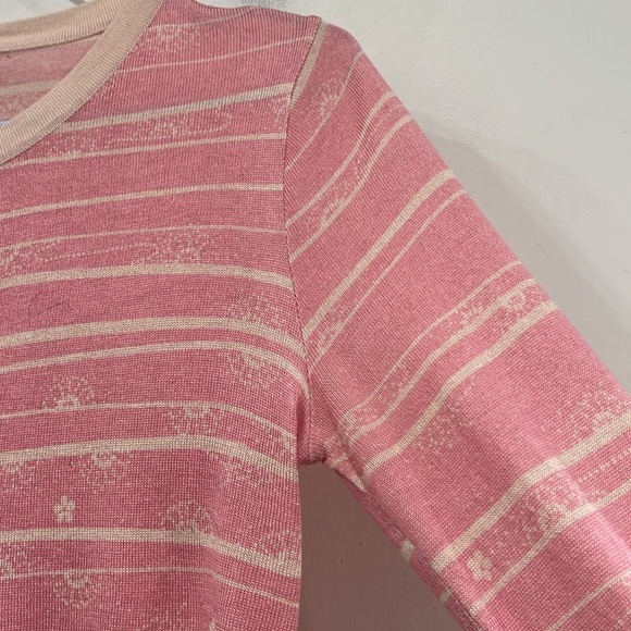 TSE Silk Cashmere Floral Striped Buttoned Pink Cream Cardigan size S - Picture 4 of 9